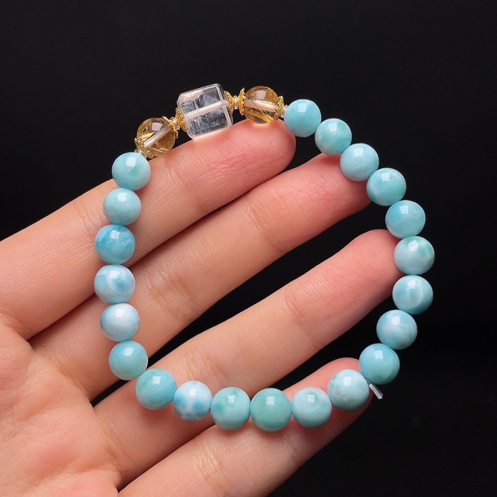 C33936713 Larimar Bracelet with Crystal, Non-Gold, Total Weight Approx. 14.1g, Size Approx. 7.1mm