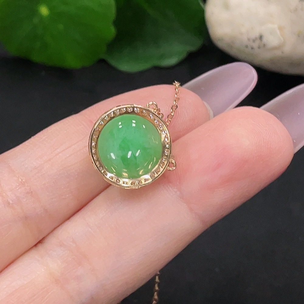 F35129612 Jadeite Inlaid Necklace 18K Gold Total Weight Approx. 3g (Non-Diamond)