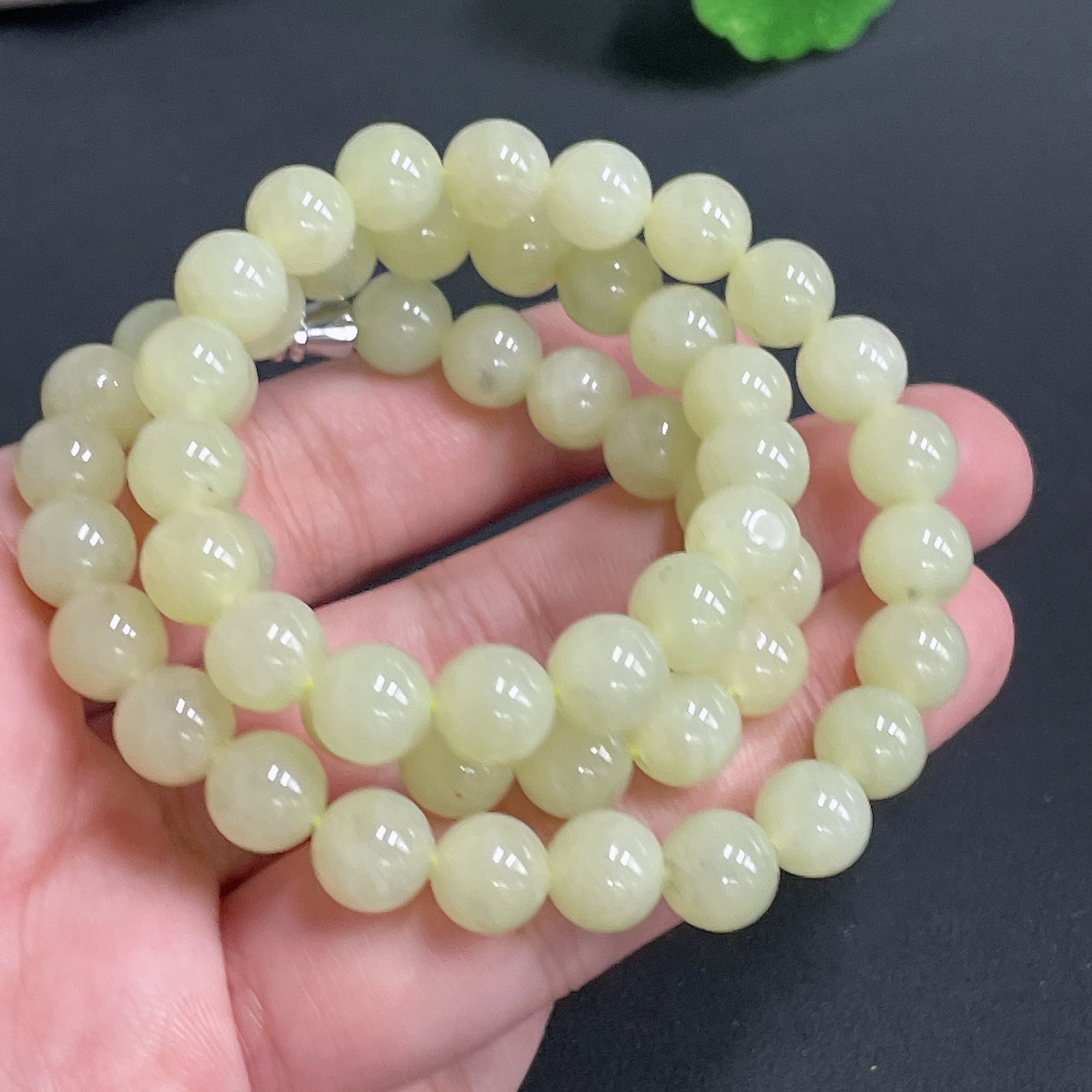 H16763844 Hetian Jade Bead Necklace, Approx. 8mm Beads, Non-Gold, Total Weight Approx. 45.38g