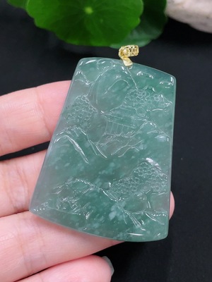 F30460015 Jadeite landscape pendant plaque Total weight about 17g (non-gold-inlaid)