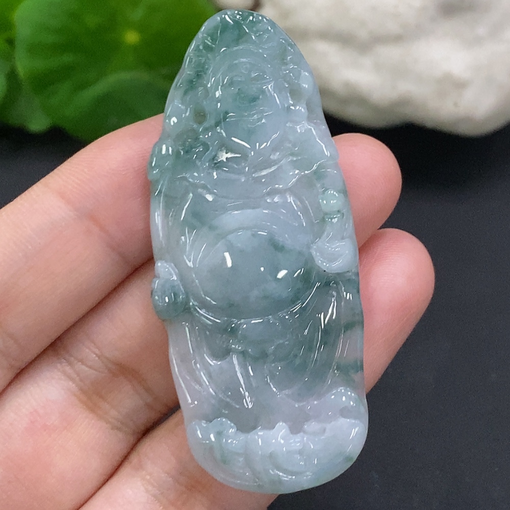 F33856600 Jadeite God of Wealth Pendant, Total Weight Approximately 16g