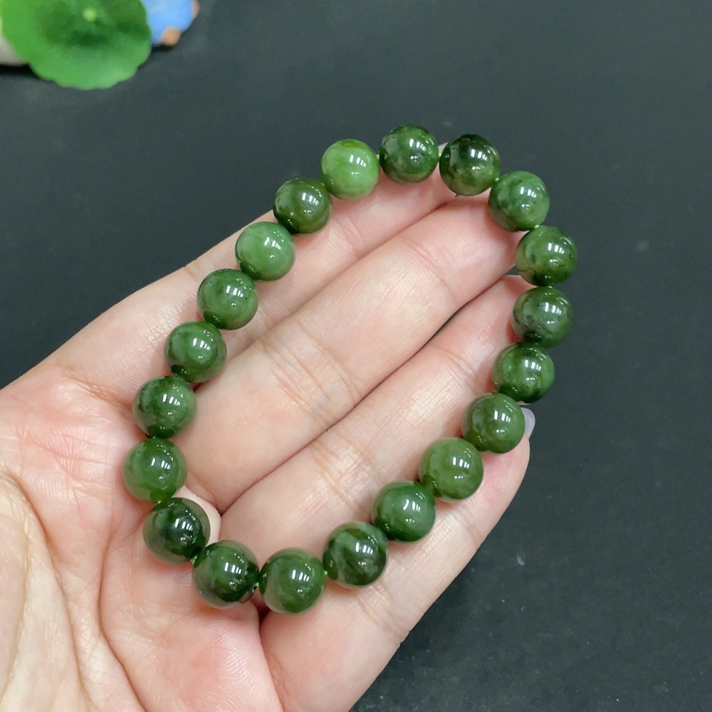 H33847691 Hetian Jade Bracelet, Approx. 9.4 mm Beads, Total Weight About 27.9g