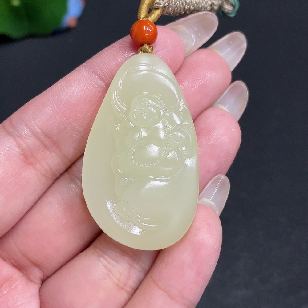 H29378737 Hetian Jade Pendant - Buddha Figure, Total Weight [with rope] 23.2g