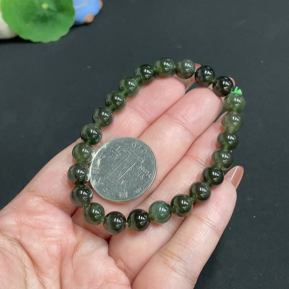 H35118066 Hetian Jade Bracelet, Approx. 7.8 mm Beads, Total Weight Approx. 18.5g