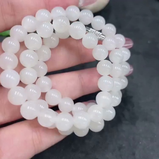 H33926181 Hetian Jade Bead Necklace with Other Mineral Components, Non-Gold, Approximately 7.7mm, Total Weight Approximately 39.6g