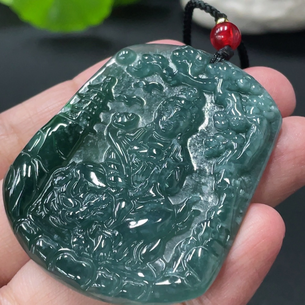 F31670047 JadeiteManjushri Bodhisattva Pendant (Total Weight Approx. 24.49g, Non-Grade A Beads)