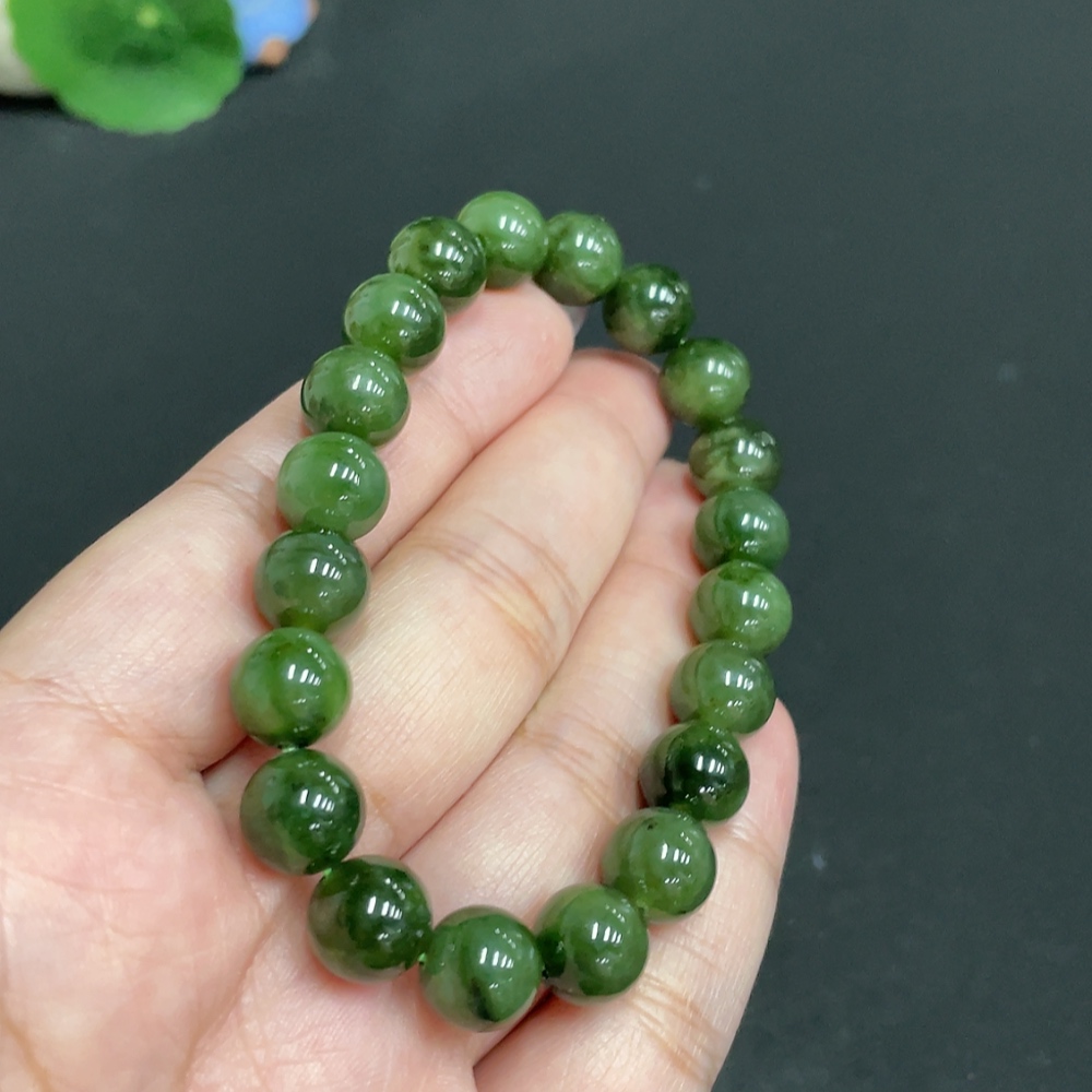 H33847691 Hetian Jade Bracelet, Approx. 9.4 mm Beads, Total Weight About 27.9g