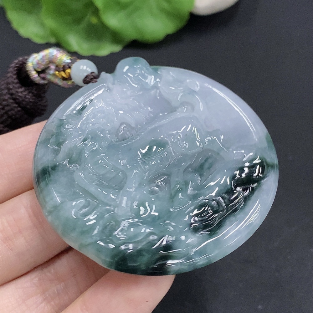 F31688345 Jadeite Kylin Pendant Total Weight Approx. 61.5g (Including Rope Weight)