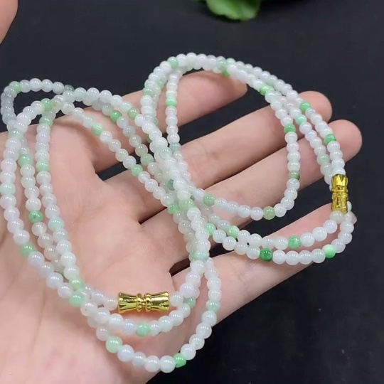 F35165496 Jadeite Beaded Necklace Approx. 3.7mm Non-Gold-Inlaid Total Weight Approx. 26.45g