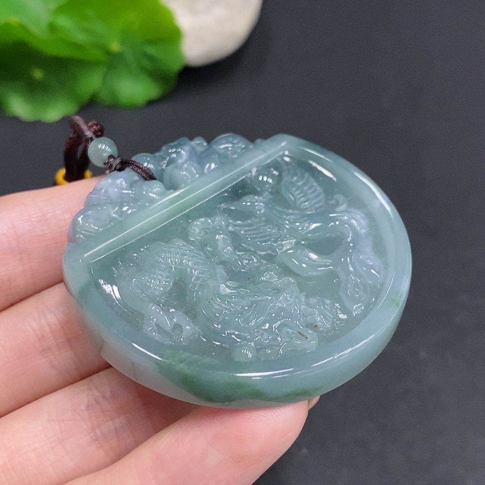 F34060549 Jadeite Dragon and Phoenix Auspicious Pendant