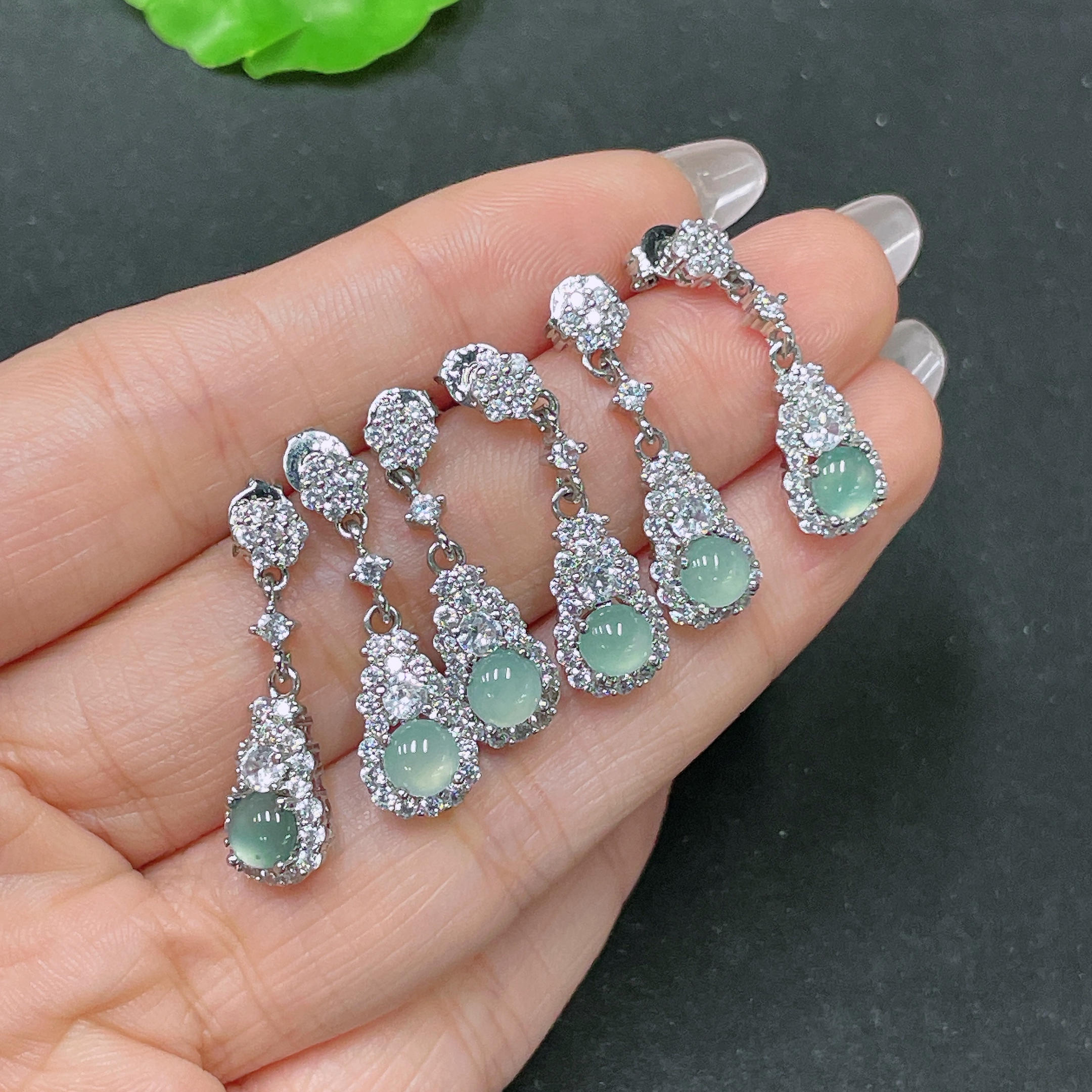 F35104035 Jadeite Inlaid Earrings Non-Gold Sell as a Lot