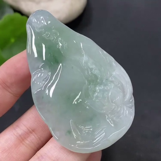 F28277459 Jadeite Lotus Pendant, Total Weight Approx. 27.32g