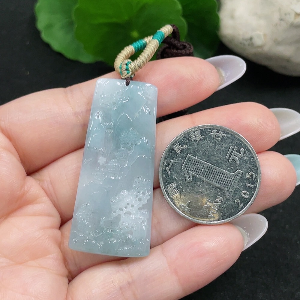 F33874286 Jadeite Landscape Pendant, Total Weight Approx. 13.2g (Including Rope Weight)