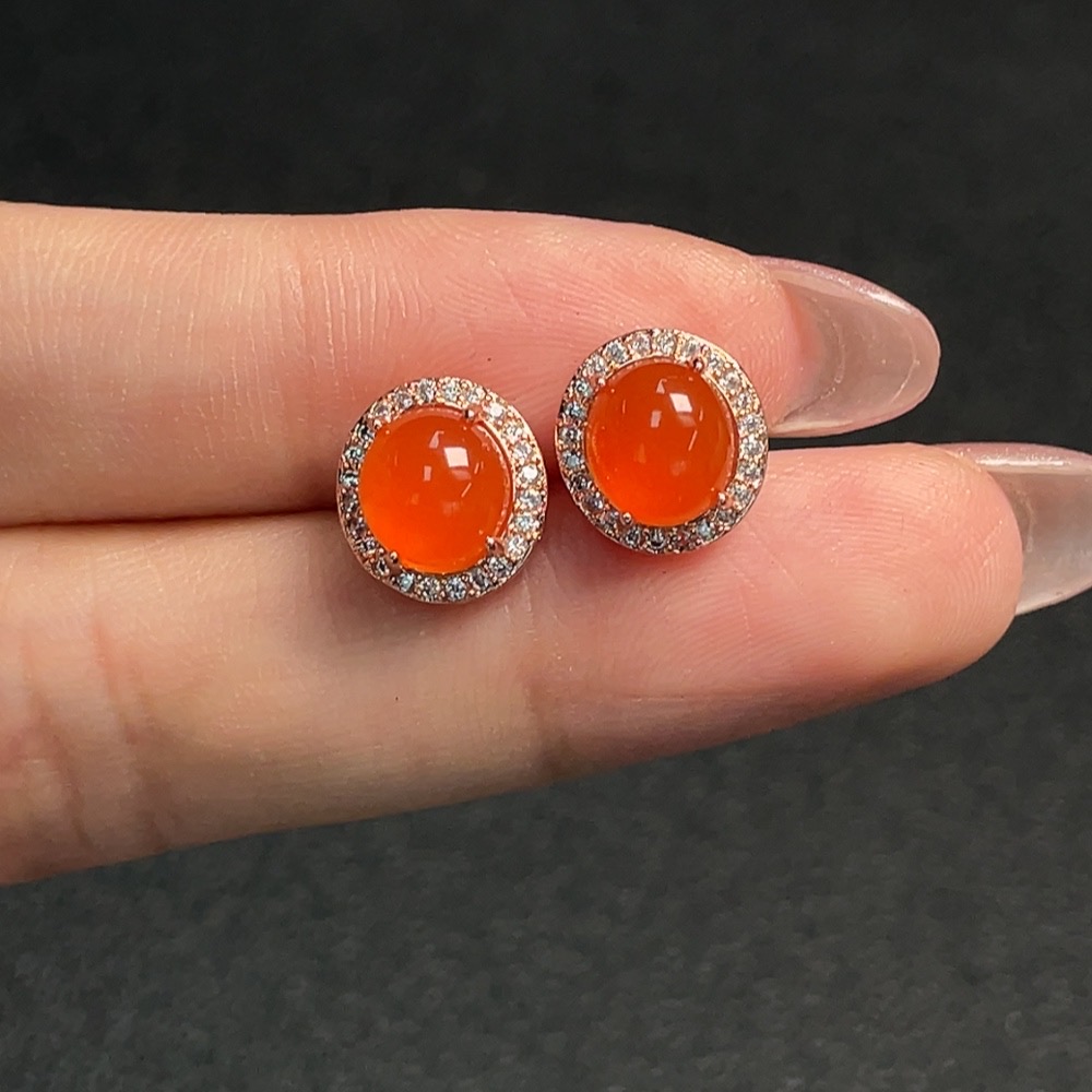 C30536331 South Red Agate Inlaid Earrings, Non-Gold Inlay, Total Weight Approx. 2.43g