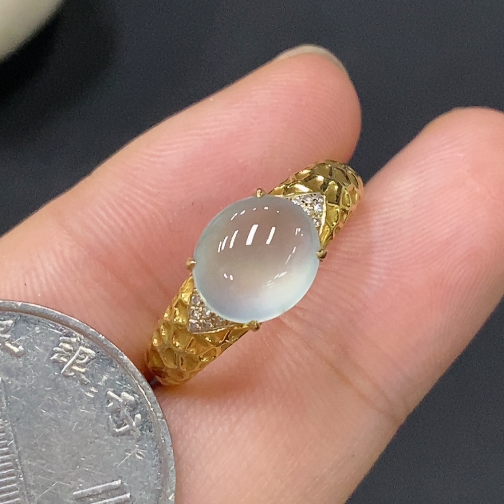 F29356425 Jadeite inlaid with 18k gold and diamonds, total weight approximately 2.42g, size 17