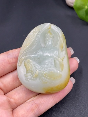 H22493106 Hetian Jade Seed Material Pendant Guanyin Undetermined Skin Color Origin Total Weight Approx. 74.4g