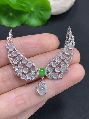 F33857288 Jadeite Cabochon Pendant Non-gold Setting Total Weight Approx. 8.5g (Incl. Chain)