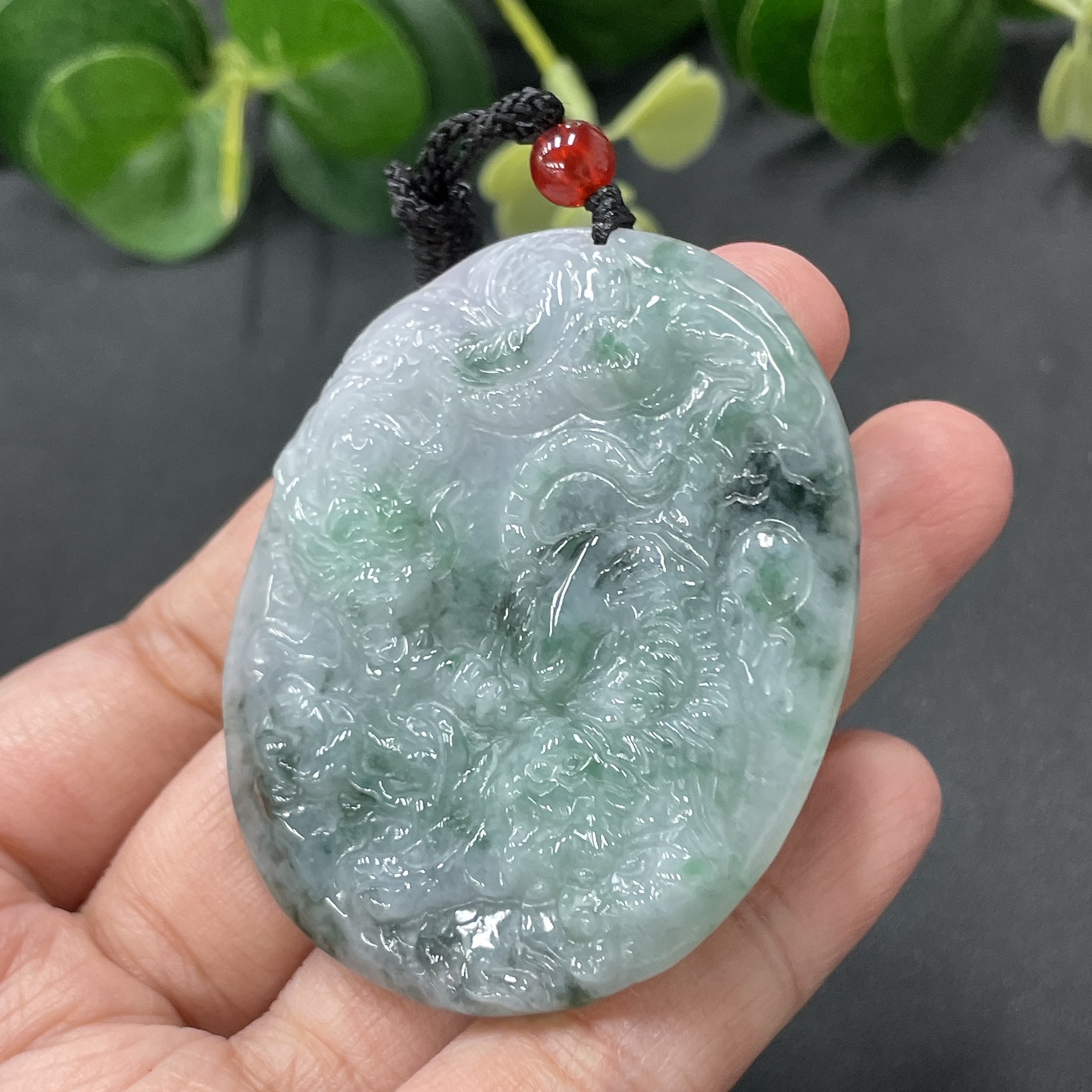 F09163374 Jadeite Leaping Dragon and Tiger Pendant