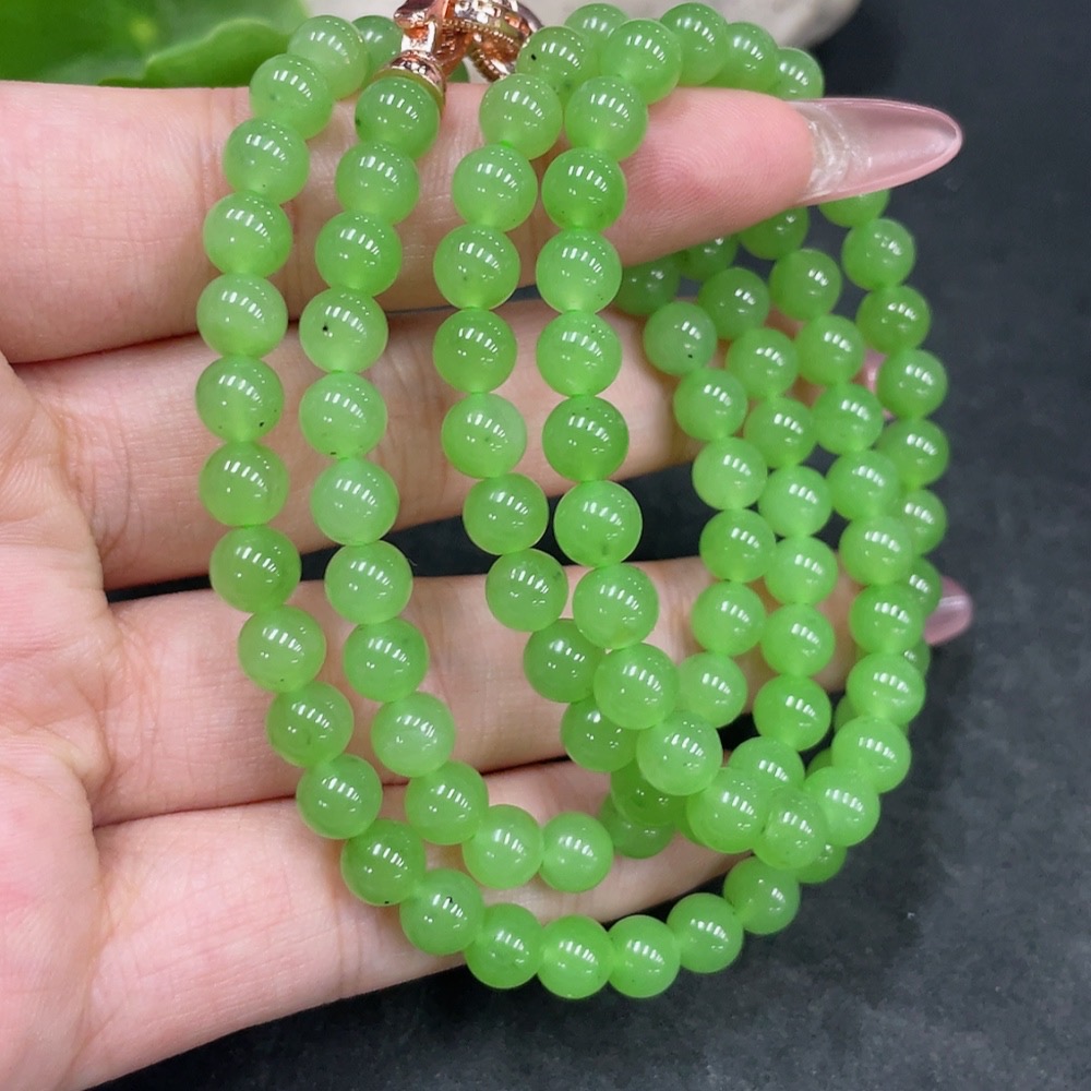 H33885659 Hetian Jade Bead Necklace Approx.5.7mm Non-Gold Total Weight Approx.39.1g