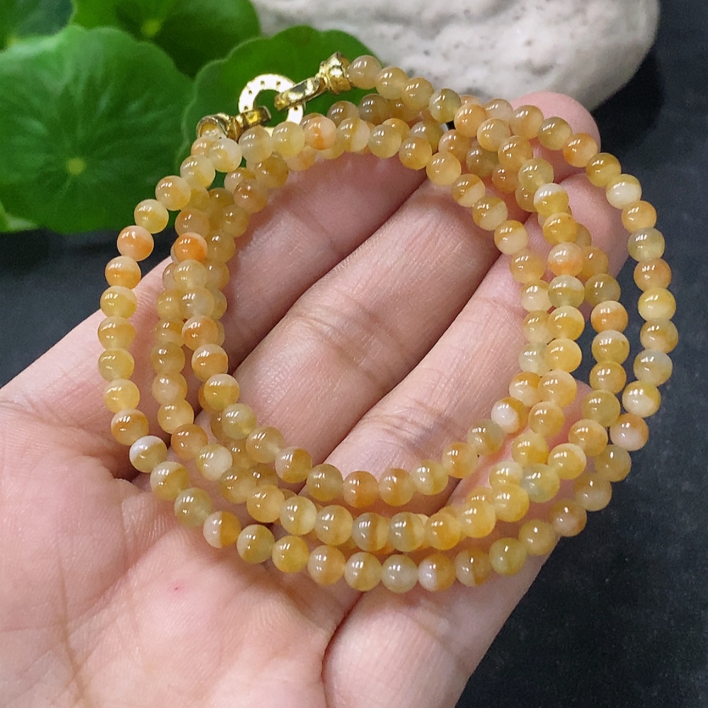 F33942890 Jadeite Bead Necklace Approx. 4mm Non-Gold Total Weight Approx. 17.38g Yellow Part Color Origin Undetermined