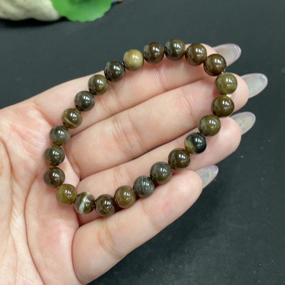 H33931258 Hetian Jade Bead Bracelet, Approx. 7.5mm, Total Weight About 17.4g, Containing Other Mineral Components
