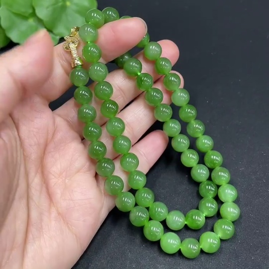 H35102452 Hetian Jade Bead Necklace, approx. 7.8mm, non-gold inlaid, total weight approx. 44.1g