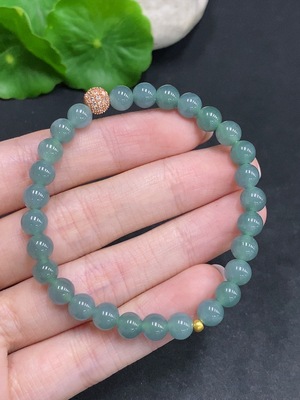 F34022677 Jadeite Bracelet Small Beads with 99% Gold Content Non-Gold Inlaid for the Rest Total Weight Approximately 12.4g Size About 6.1mm