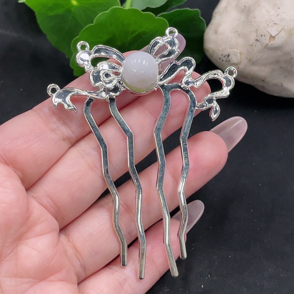 F35128405 Jadeite Inlaid Hairpin Total Weight Approx.9.3g (Non-Gold Inlaid)