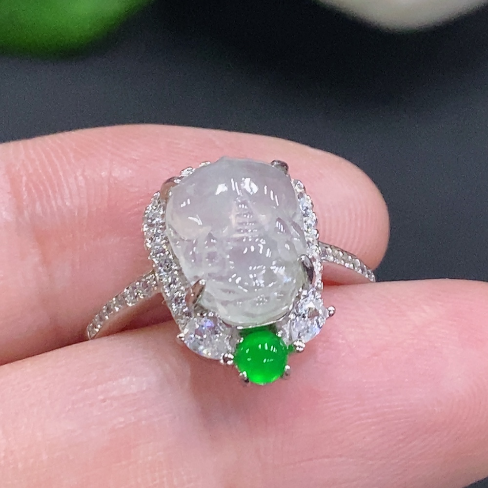 F34001077 Jadeite Inlaid Ring, Adjustable Size, Non-Gold Inlaid, Total Weight Approx. 2.6g