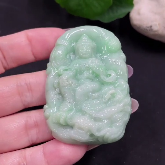 F35128124 Jadeite Dragon-Riding Guanyin Pendant