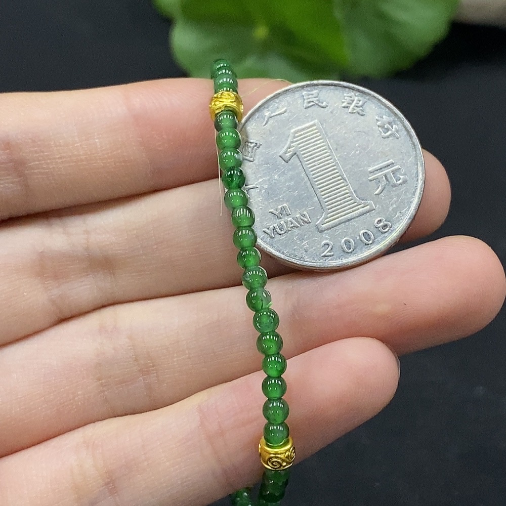 F34996630 Jadeite Beads Bracelet Approx. 3mm Non-Gold-Inlaid Total Weight Approx. 3.55g