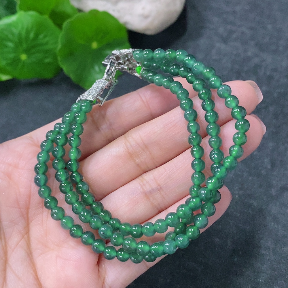 F34030445 Jadeite Bead Necklace Non-Gold Total Weight Approx.19.3g Size Approx.4.4mm