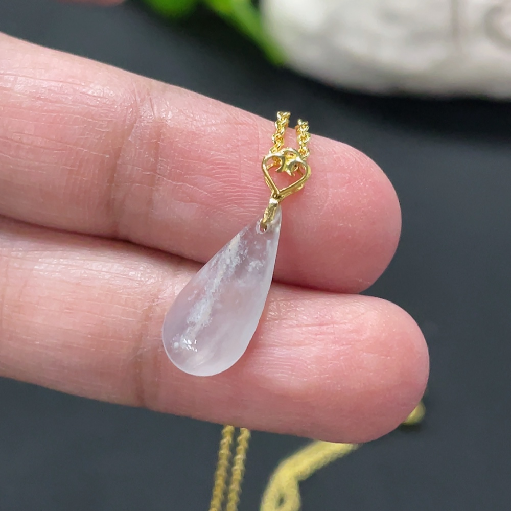 F34999298 Jadeite Waterdrop Pendant with 18K Gold Bail, Non-Gold Chain Excluded, Item Weight Approx. 0.5g