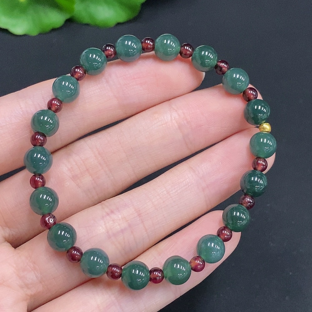 F30544517 Jadeite Bracelet Approx. 6.8mm Beads with 99% Gold Small Beads Non-Grade A Total Weight Approx. 11.44g