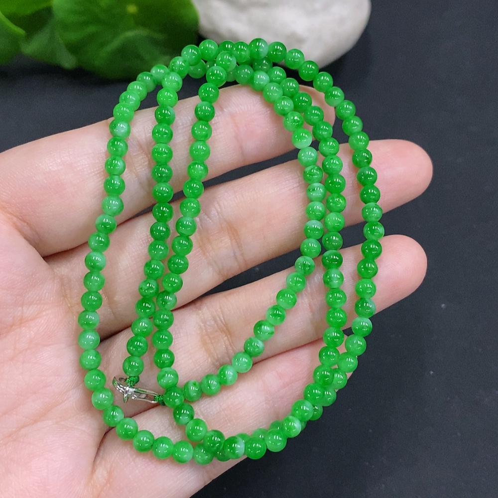 F34001603 Jadeite Bead Necklace Approx. 3.7mm Non-Gold Total Weight Approx. 14g