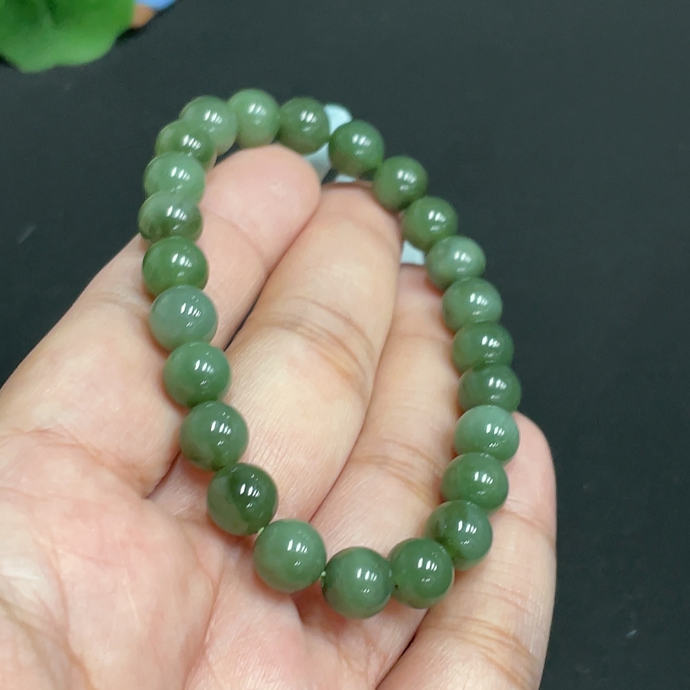 H31658639 Hetian Jade Bracelet, Approx. 7.5 mm Beads, Total Weight Approx. 18g
