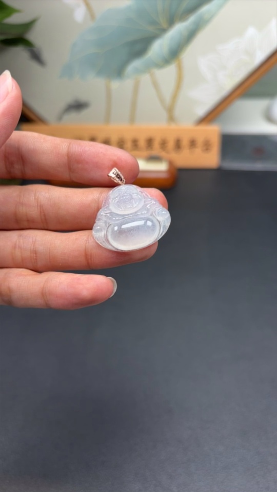 F35095703 Jadeite Buddha Pendant with 18k Gold and Diamond Accents, Total Weight Approximately 6.93g