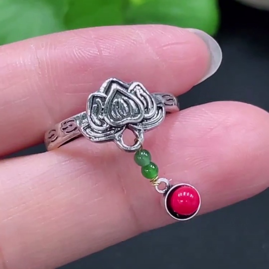 F22524849 Jadeite inlaid ring, non-gold inlaid, adjustable, total weight 2.707g