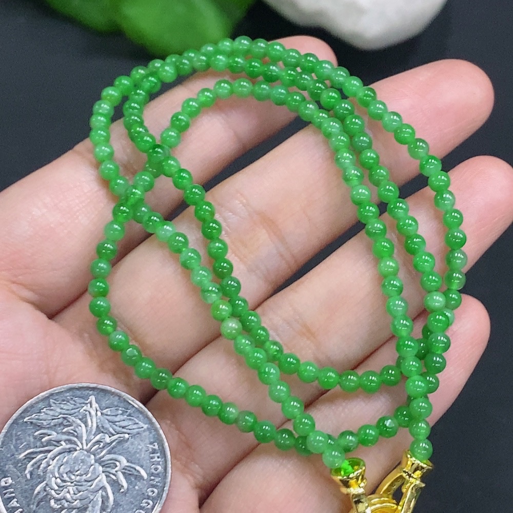 F24831719 Jadeite Bead Necklace Approx. 3mm Non-Gold Total Weight Approx. 10.6g