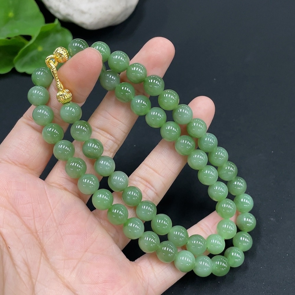 H27171298 Hetian Jade Bead Necklace Approx. 7.7mm Total Weight Approx. 44.2g Non-Gold