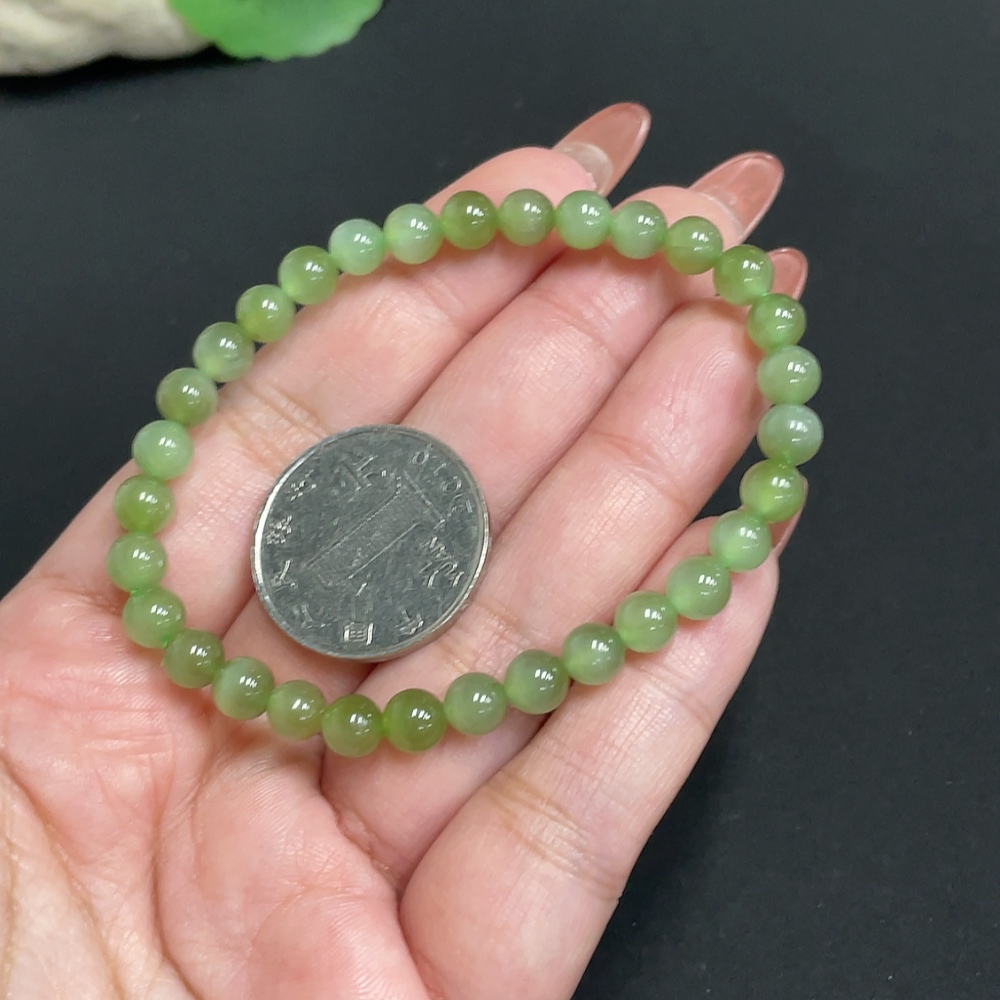 H34074575 Hetian Jade Jasper Bead Bracelet, Approx. 5.9 mm, Total Weight Approx. 10.6g