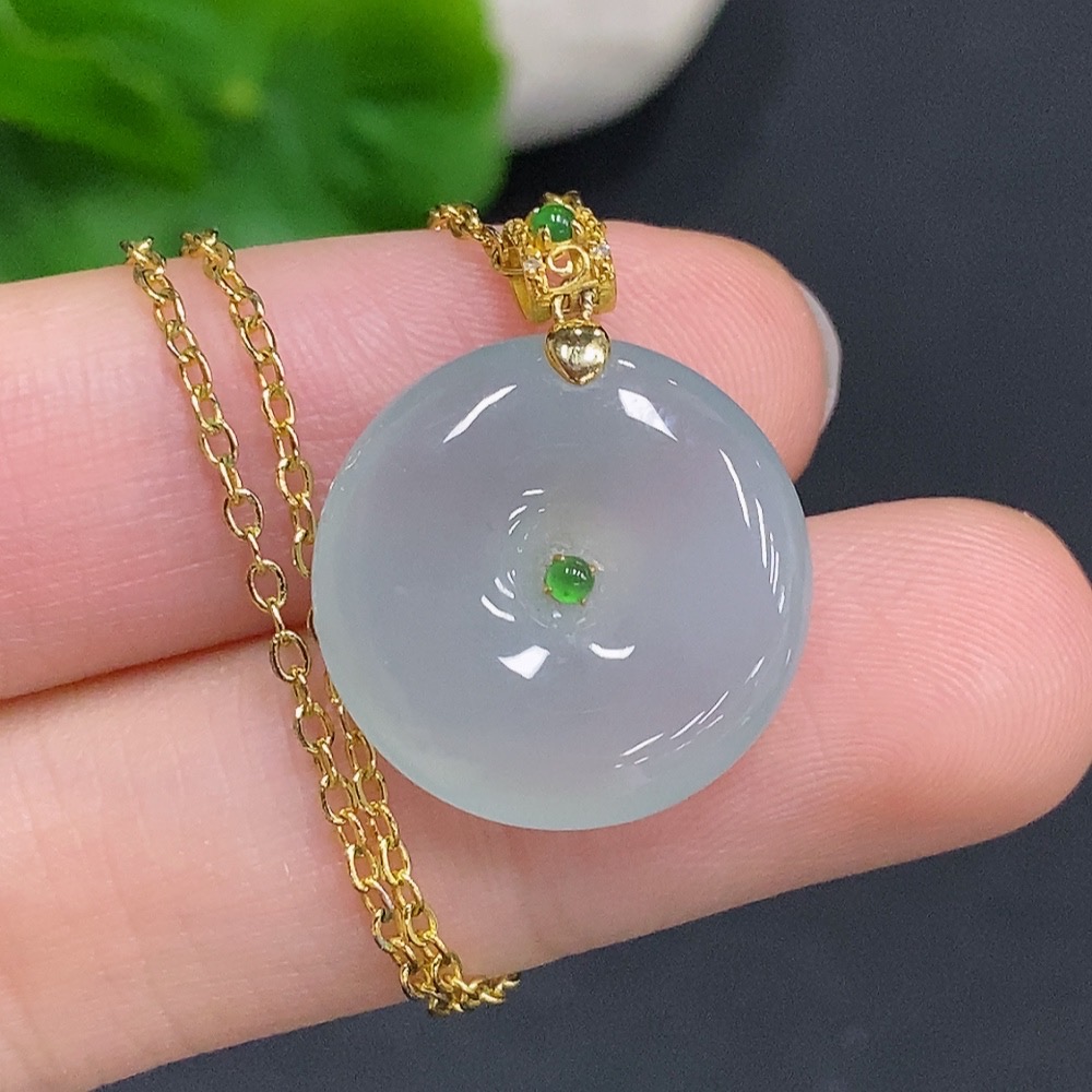 F32807171 Jadeite Safety Buckle with 18K Gold Clasp (Non-Gold-Inlaid Chain, Total Weight Approx. 5g Including Chain)