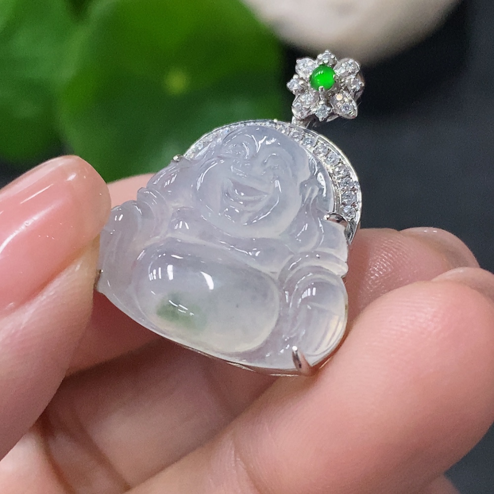 F34042651 Jadeite Inlaid Buddha Pendant 18k Total Weight Approx. 3.72g