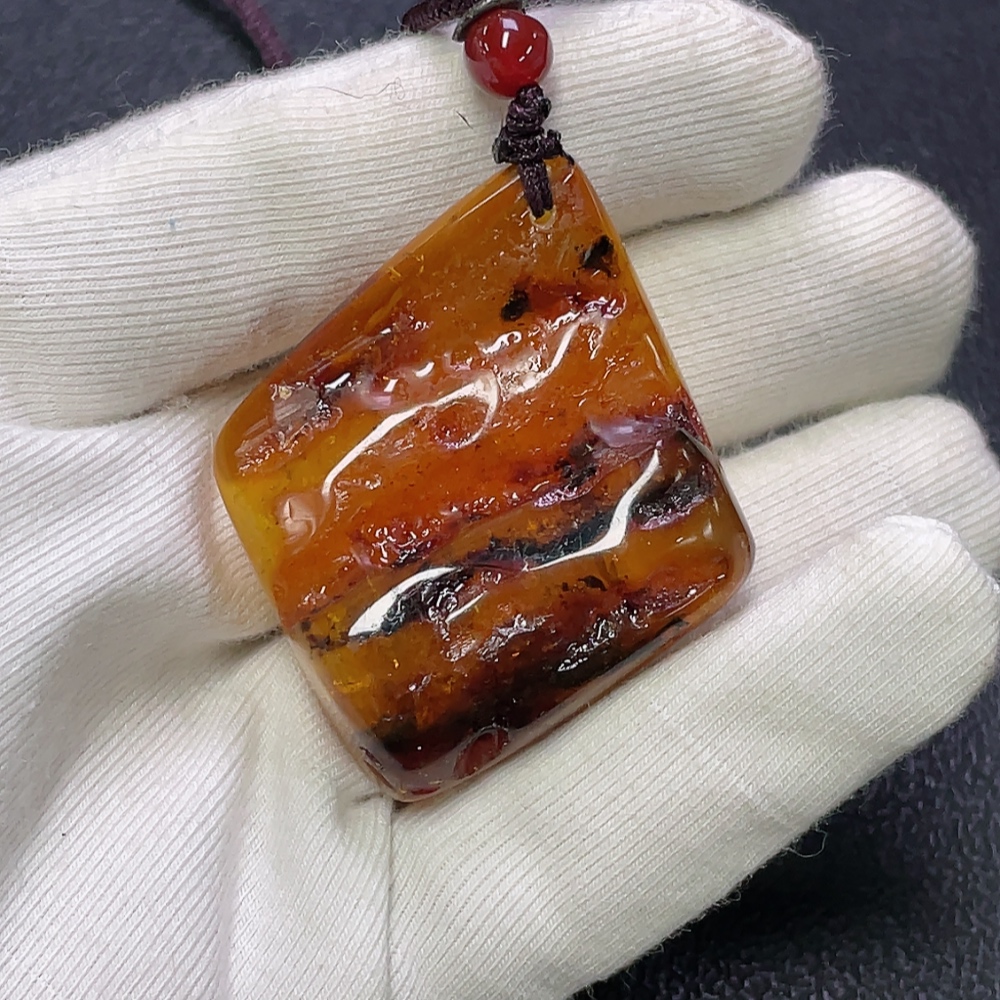 C30474282 Amber Beeswax Pendant with Partial Visible Repairs, Total Weight Approx. 16.85g Including Cord, Consider Non-Natural Matching Stones