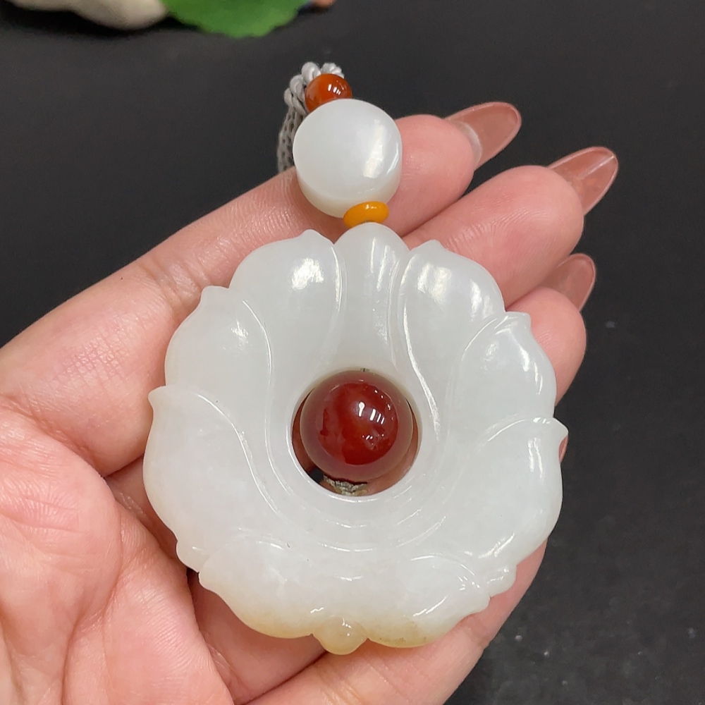 H34010817 Hetian Jade Pendant, Antique Style, Total Weight Approx. [Including Cord] 51g, Matching Beads Not Hetian Jade