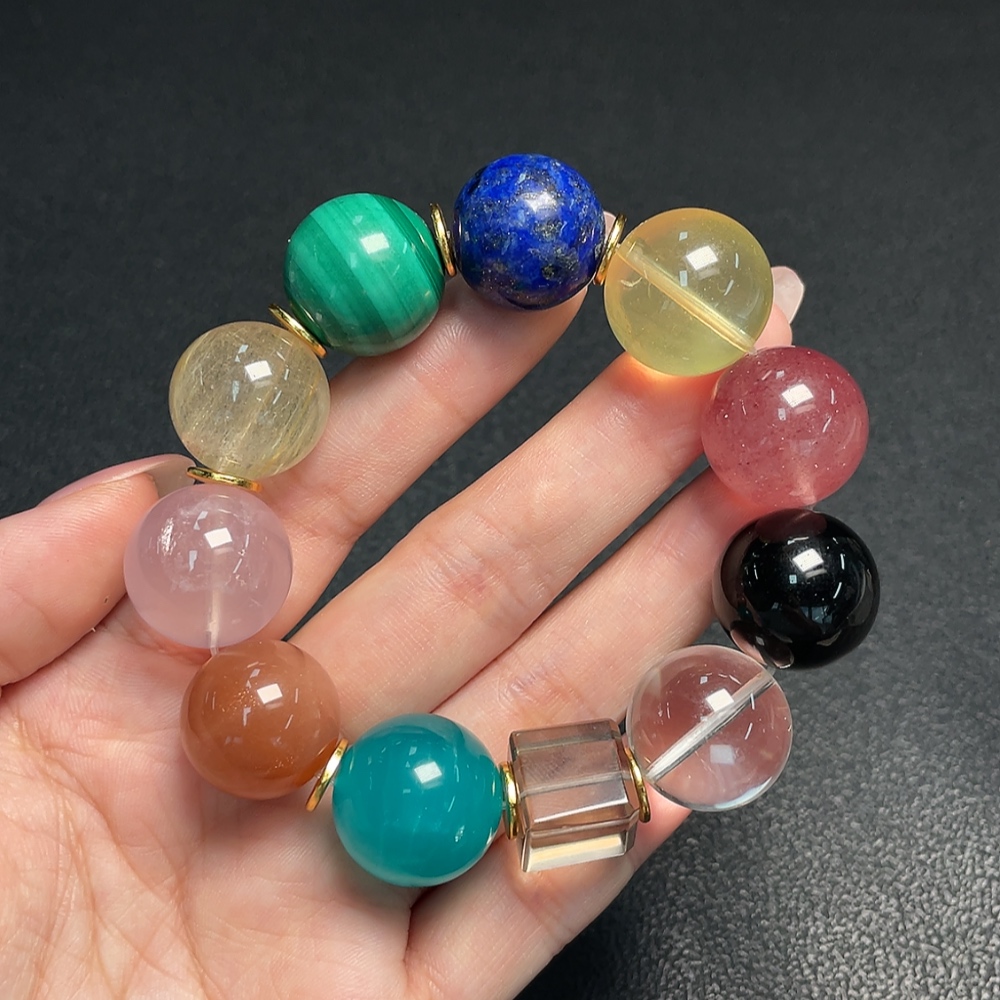 C33888694 Crystal Bracelet with Non-Natural Gemstones, Non-Gold, Total Weight Approx. 91.48g, Size Approx. 18.5mm (Mixed Stones)