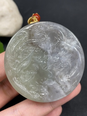 H30561150 Hetian Jade Pendant    Dragon and Phoenix Bring Prosperity