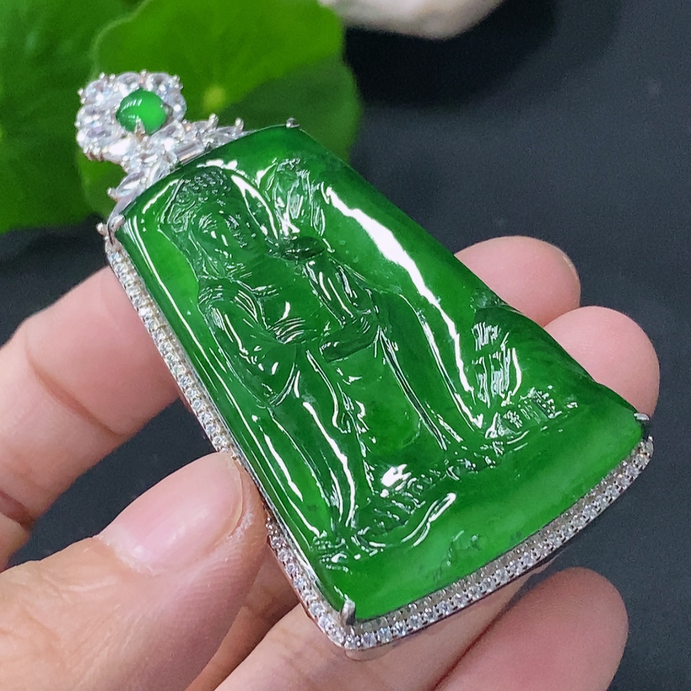 F31614774 Jadeite inlaid Guanyin pendant non-gold total weight about 18.5g