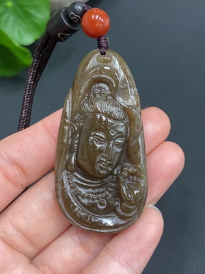 H14533874 Khotan jade pendant Guanyin gross weight approx. (including rope) 25.4g