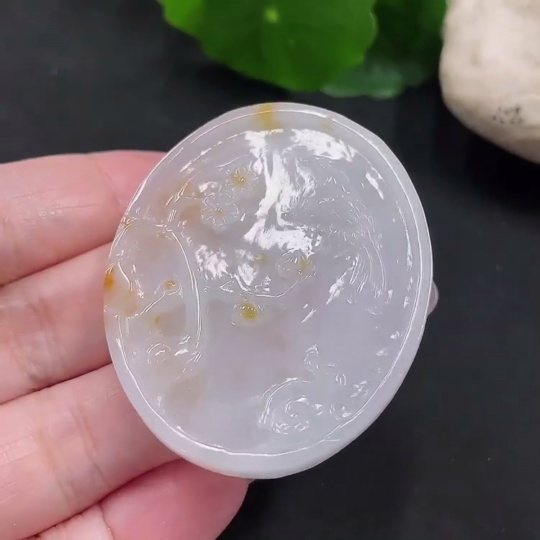 F35141992 Jadeite Flower and Bird Pendant, Total Weight Approximately 23.2g